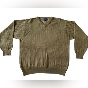 Pendleton Olive Green Textured Knit Crewneck Sweater Cotton Mens XL